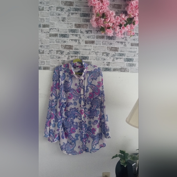 Roaman's Tops - Roaman's Blue and Pink Paisley Shirt